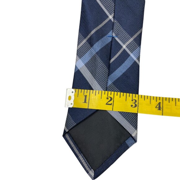 Kenneth Cole Reaction Silk Tie Plaid Blue Gray - Picture 5 of 6